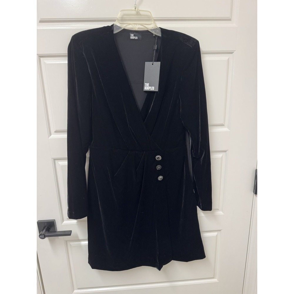 Large The Kooples Velvet Black Faux Wrap Dress Goth New NWT $385 H